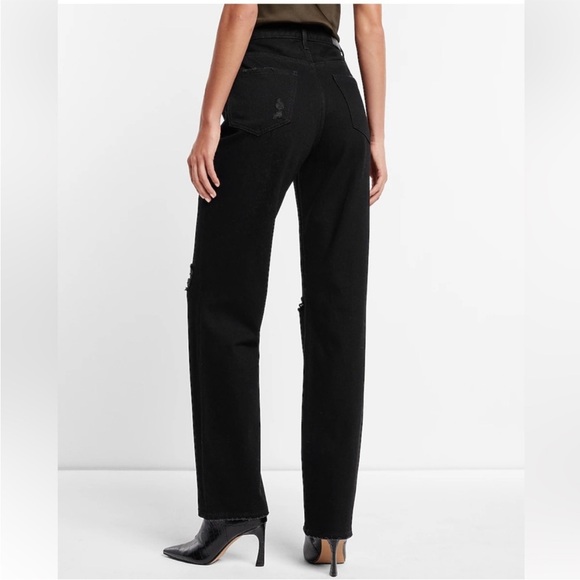 Express Super High Waisted Black Rinse Ripped Modern Straight Jeans - Picture 2 of 3